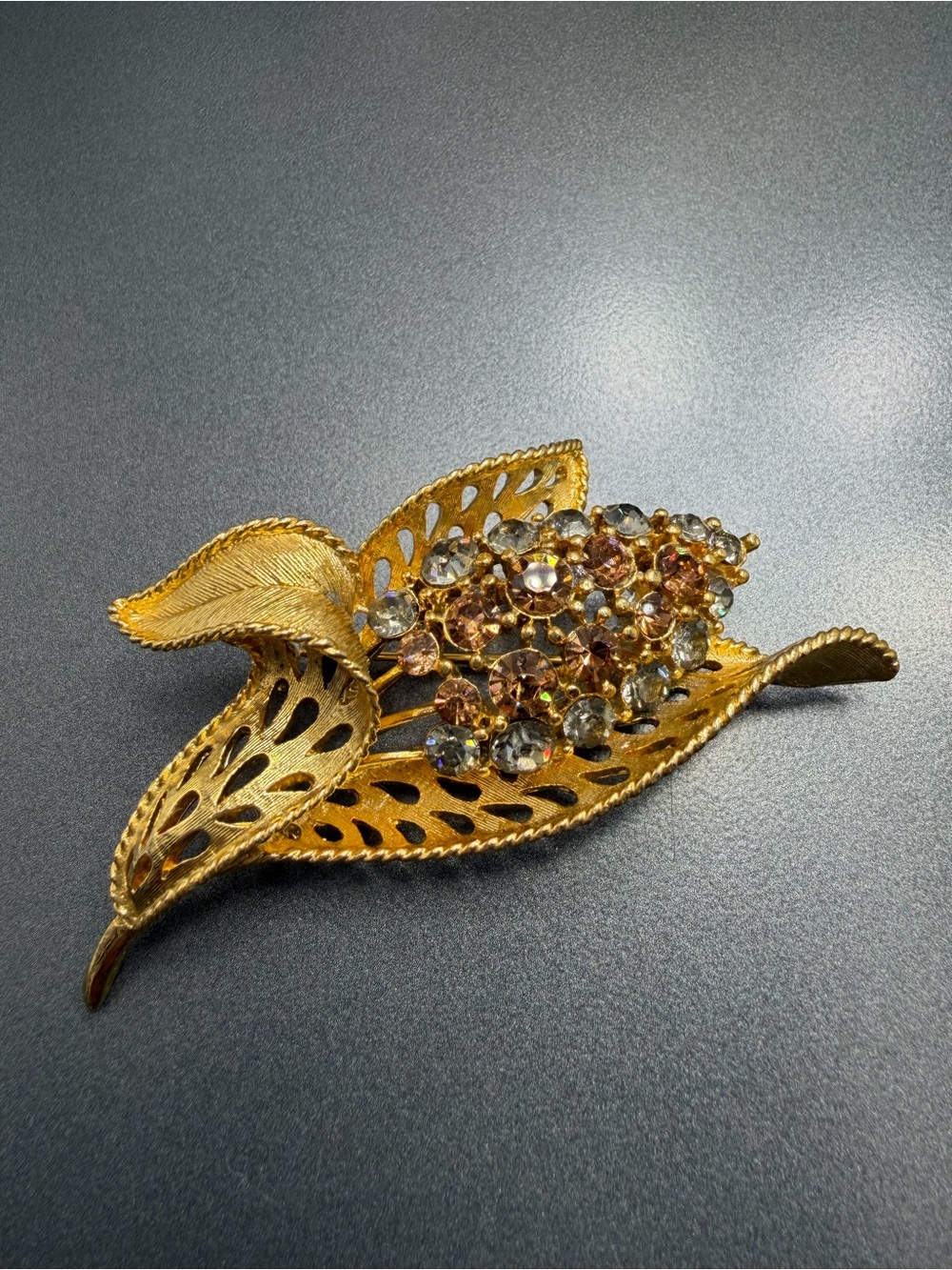 Vintage Smoke and Amber Rhinestones Brooch #235UB